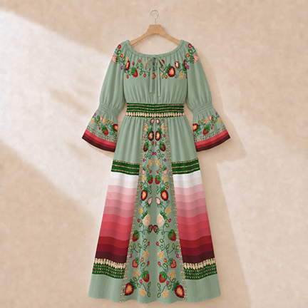 Berry Rites Sage 3 Smocked Waist Peasant Dress