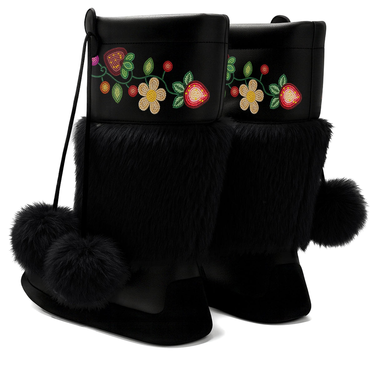 Berry Garden Black Real Leather MocLux Calf with Black Fur