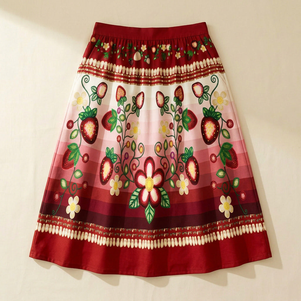 Berry Rites Red 1 Elastic Waist Pocket Midi Skirt