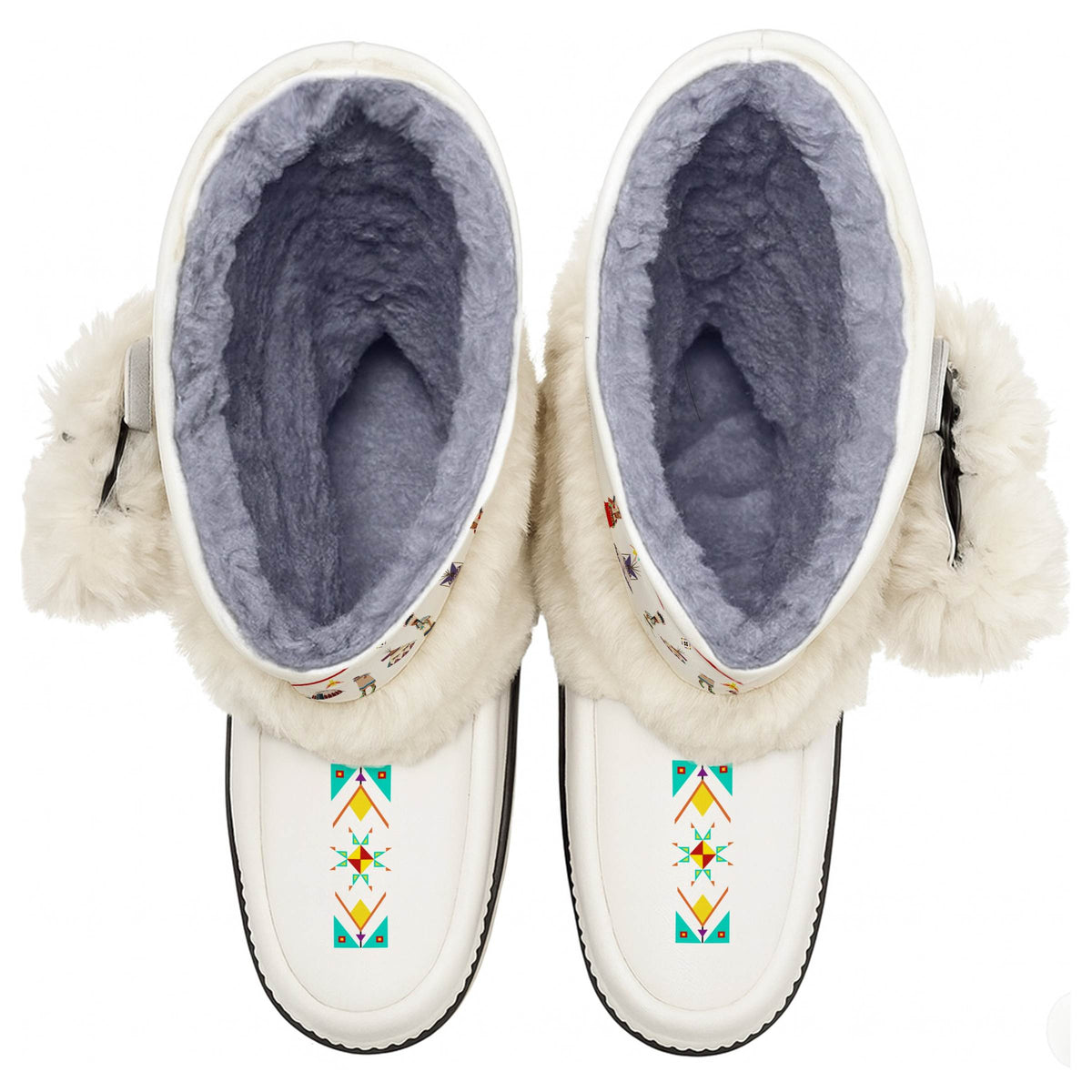 Blackfoot Line White Real Leather MocLux Calf with White Fur
