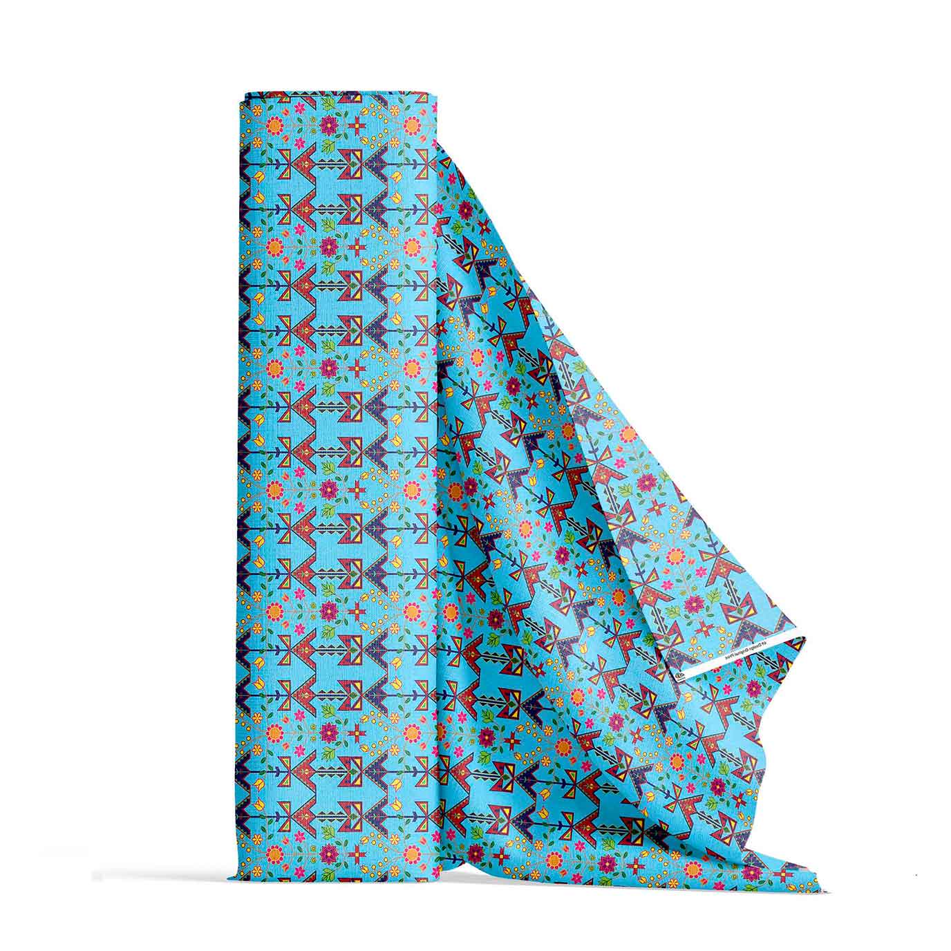 Geometric Floral Spring Sky Blue Satin Fabric By the Yard Pre Order