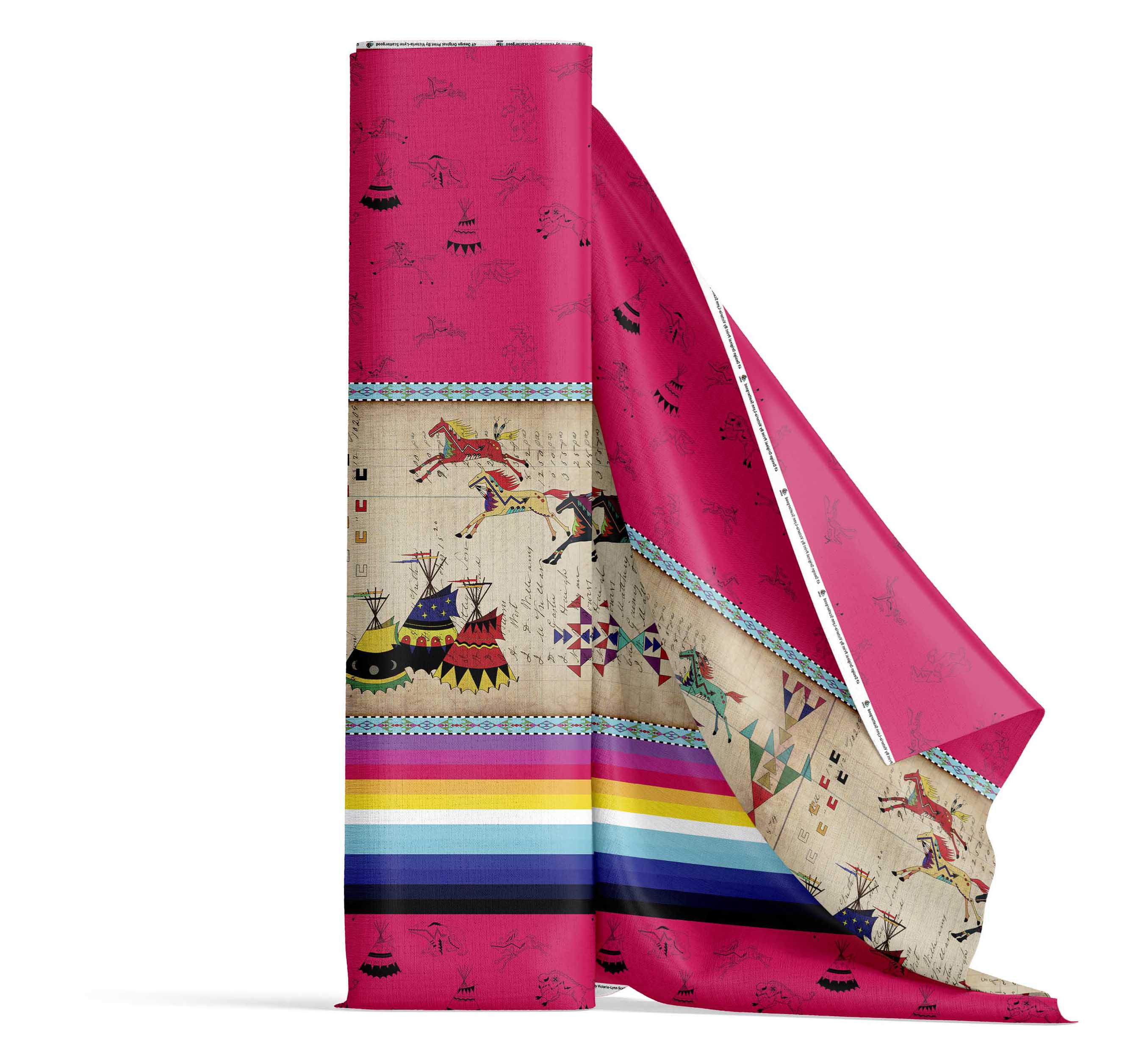 Ledger Horses Running Berry Satin Fabric By the Yard Pre Order