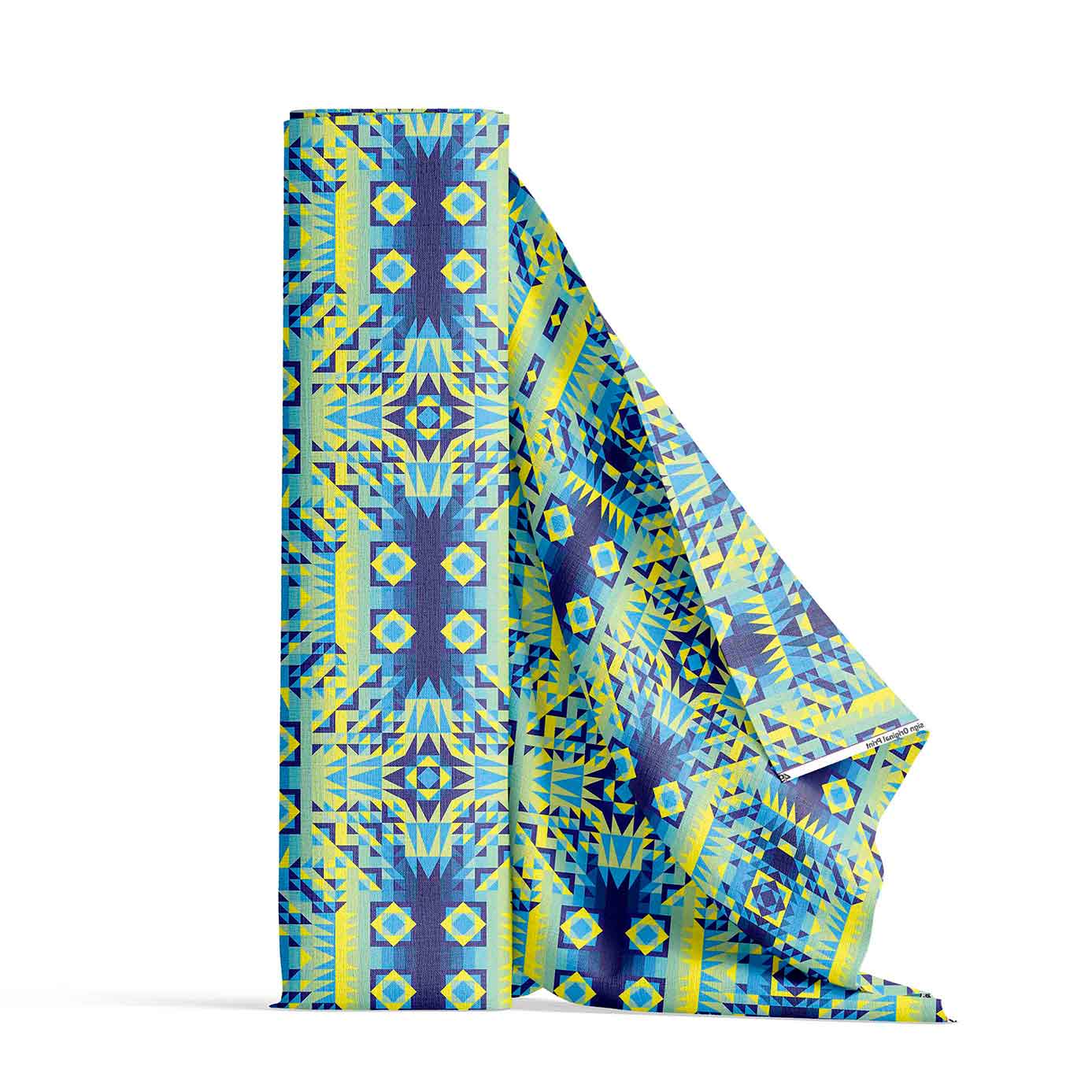 Kaleidoscope Jaune Bleu Satin Fabric By the Yard Pre Order