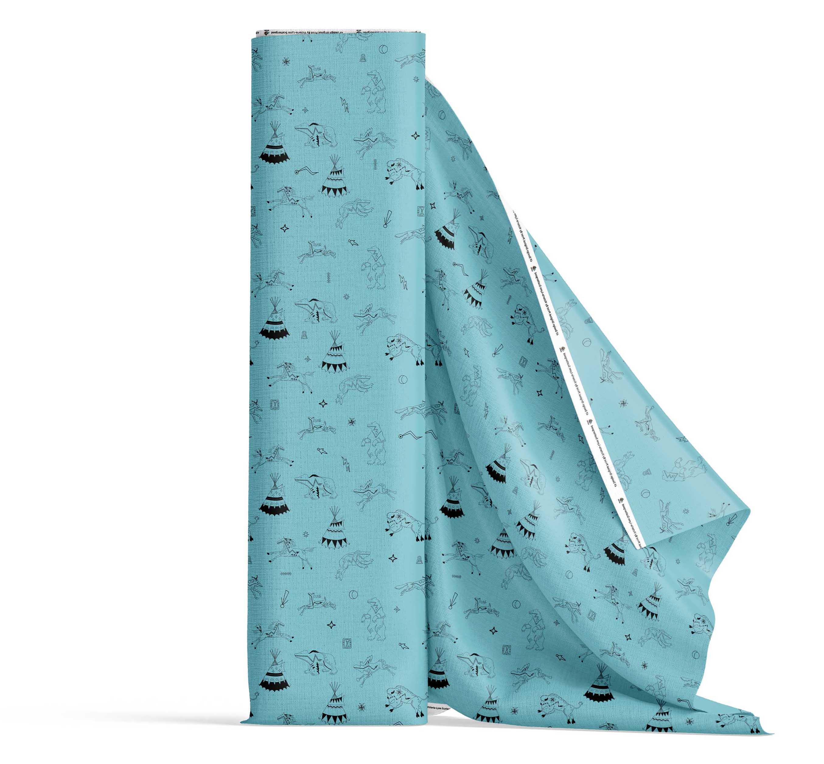 Ledger Dabbles Turquoise Satin Fabric By the Yard Pre Order