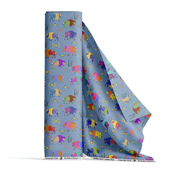 Buffalo Spirit Ledger Blue Satin Fabric By the Yard Pre Order