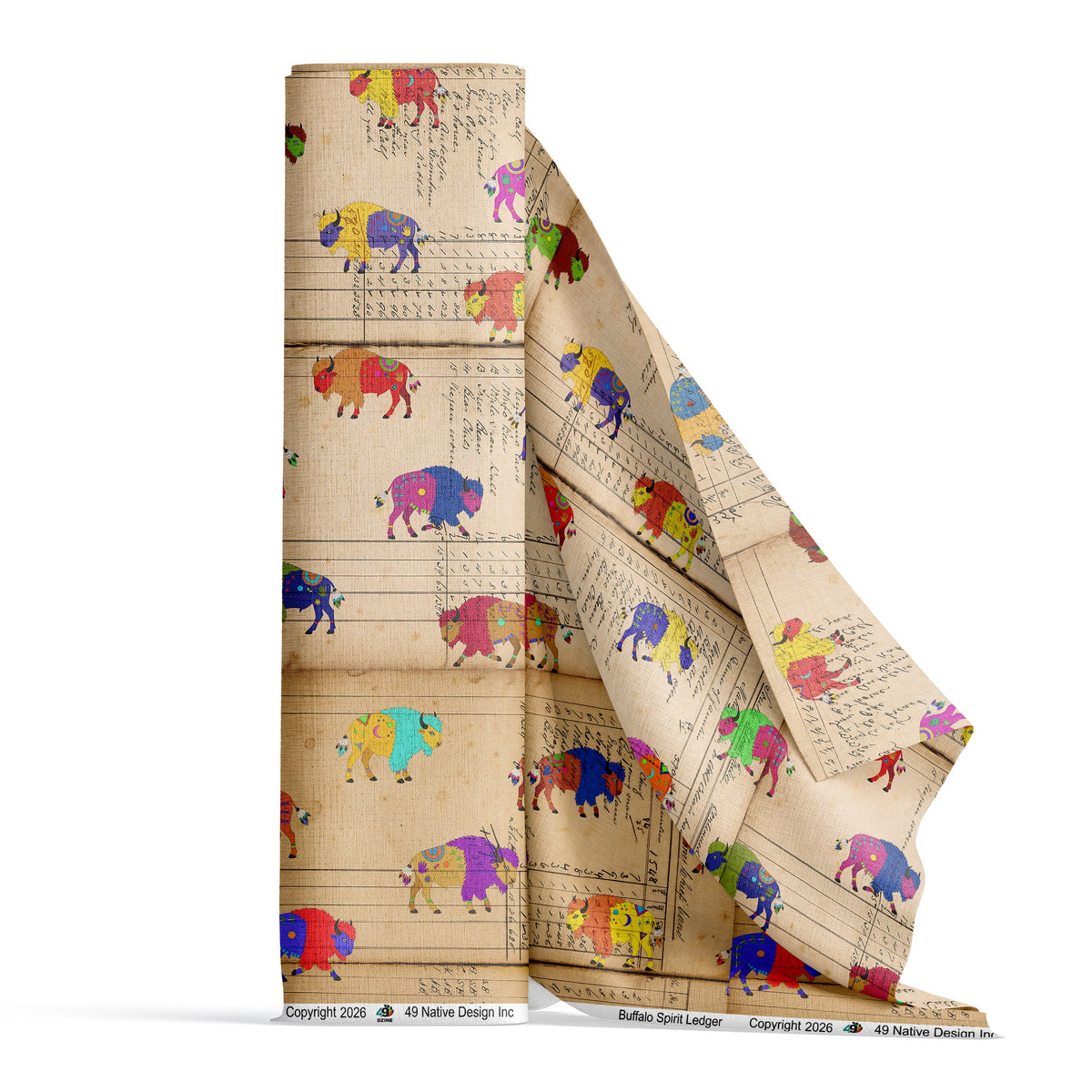 Buffalo Spirit Ledger Satin Fabric By the Yard Pre Order