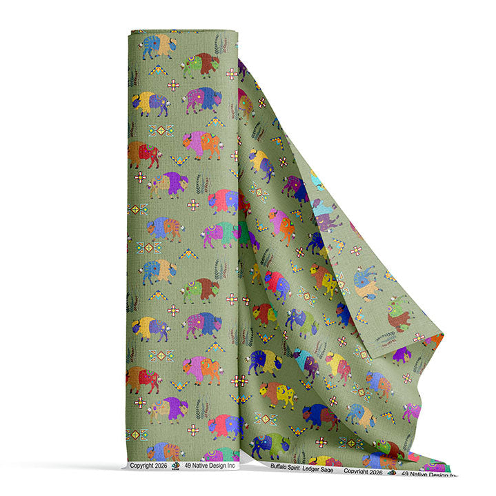 Buffalo Spirit Ledger Sage Satin Fabric By the Yard Pre Order