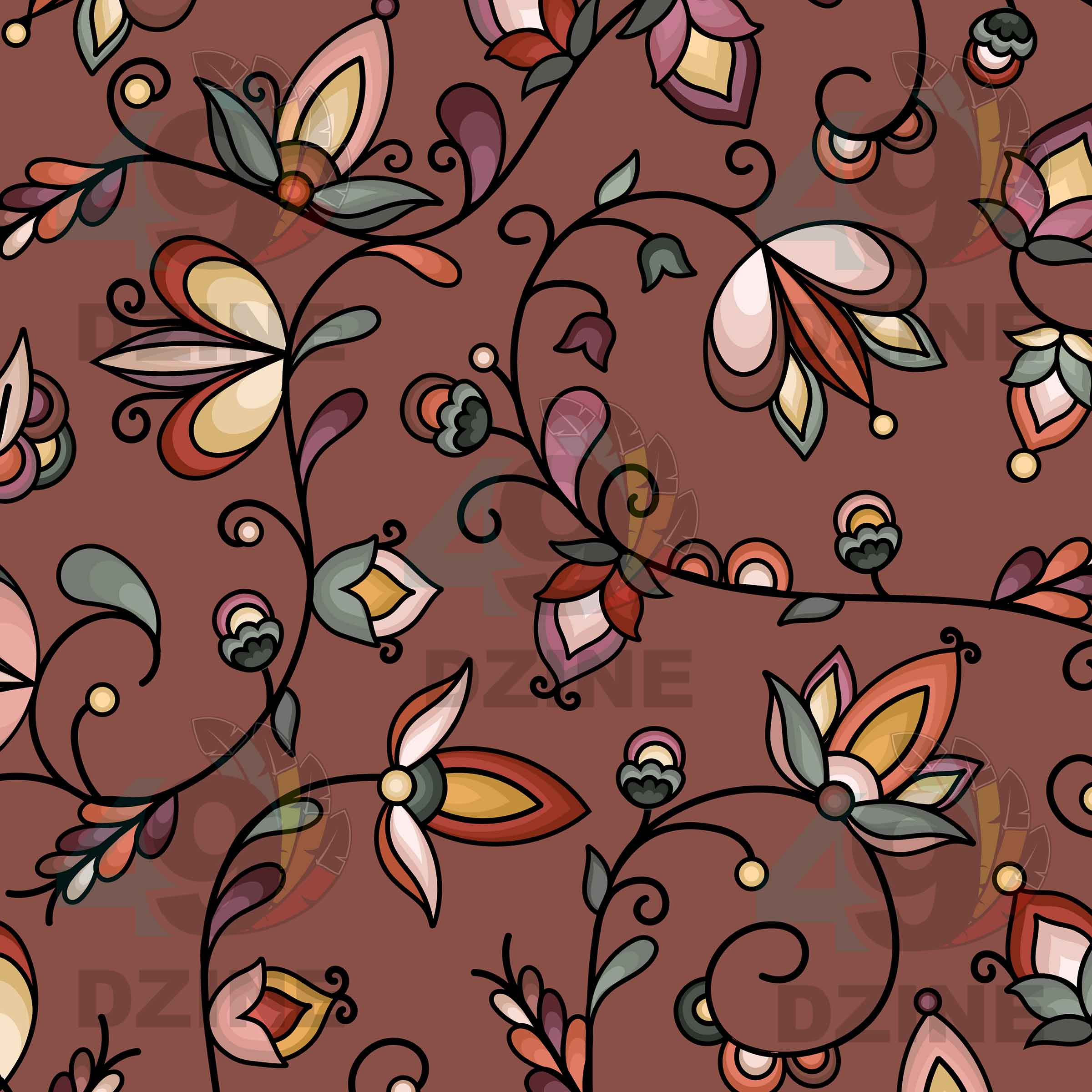 Burnt Sky Petals Brown 42 Inch Cotton Poplin Pre Order