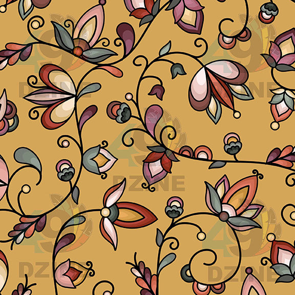 Burnt Sky Petals Gold Satin Fabric By the Yard Pre Order