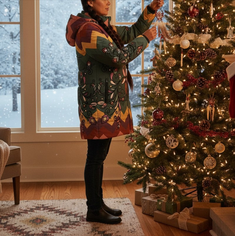 Burnt Sky Petals Women's Hooded Puffer Coat