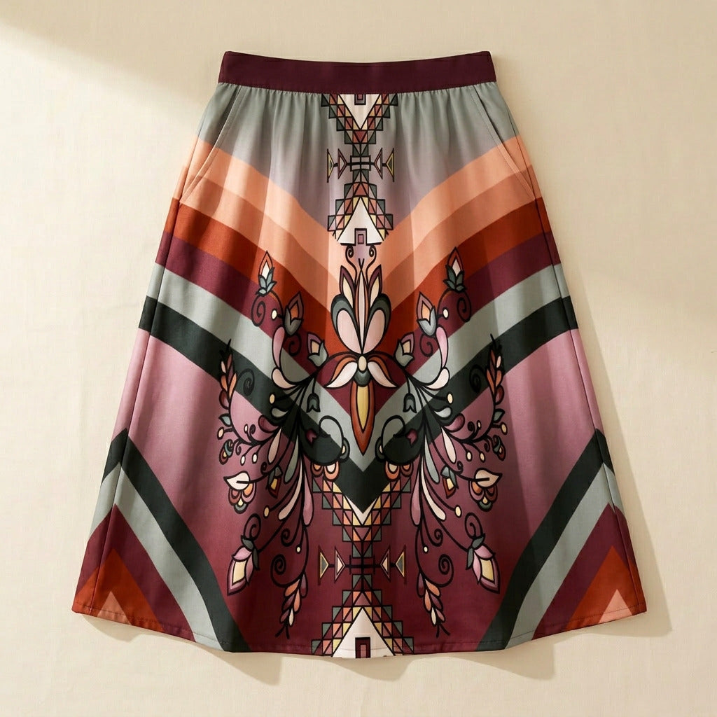 Burnt Sky Petals Elastic Waist Pocket Midi Skirt