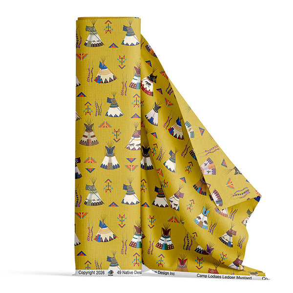Camp Lodges Ledger Mustard Satin Fabric By the Yard Pre Order