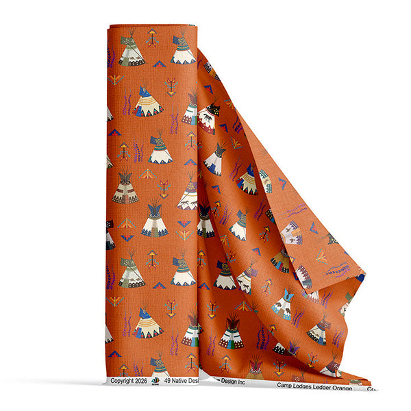 Camp Lodges Ledger Orange Satin Fabric By the Yard Pre Order