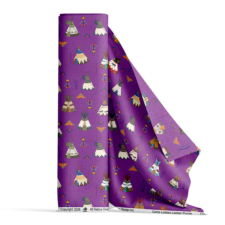 Camp Lodges Ledger Purple Satin Fabric By the Yard Pre Order