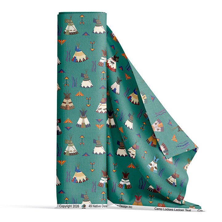 Camp Lodges Ledger Teal 42 Inch Cotton Poplin Pre Order