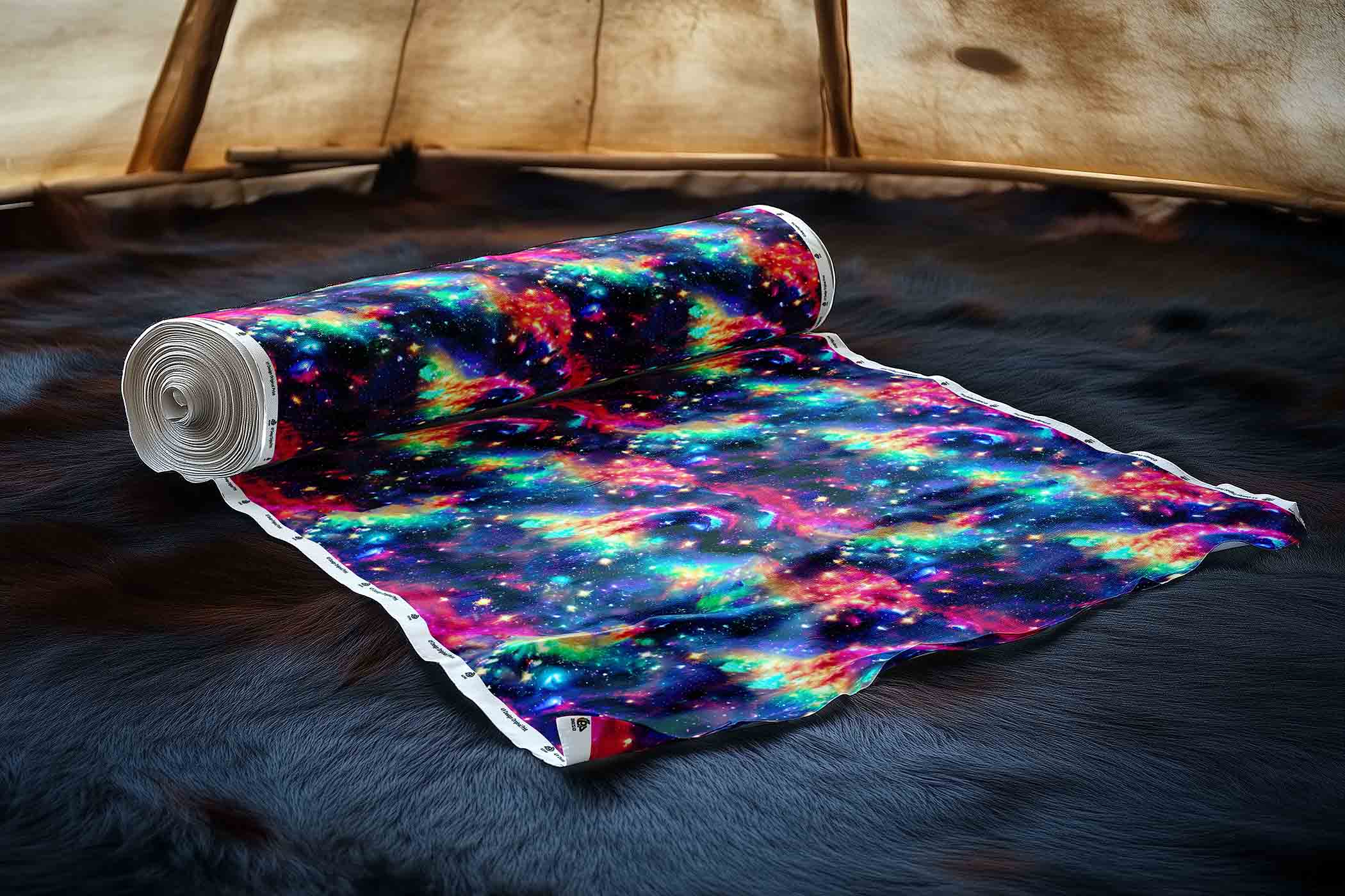 Cosmic Rainbow Satin Fabric By the Yard Pre Order