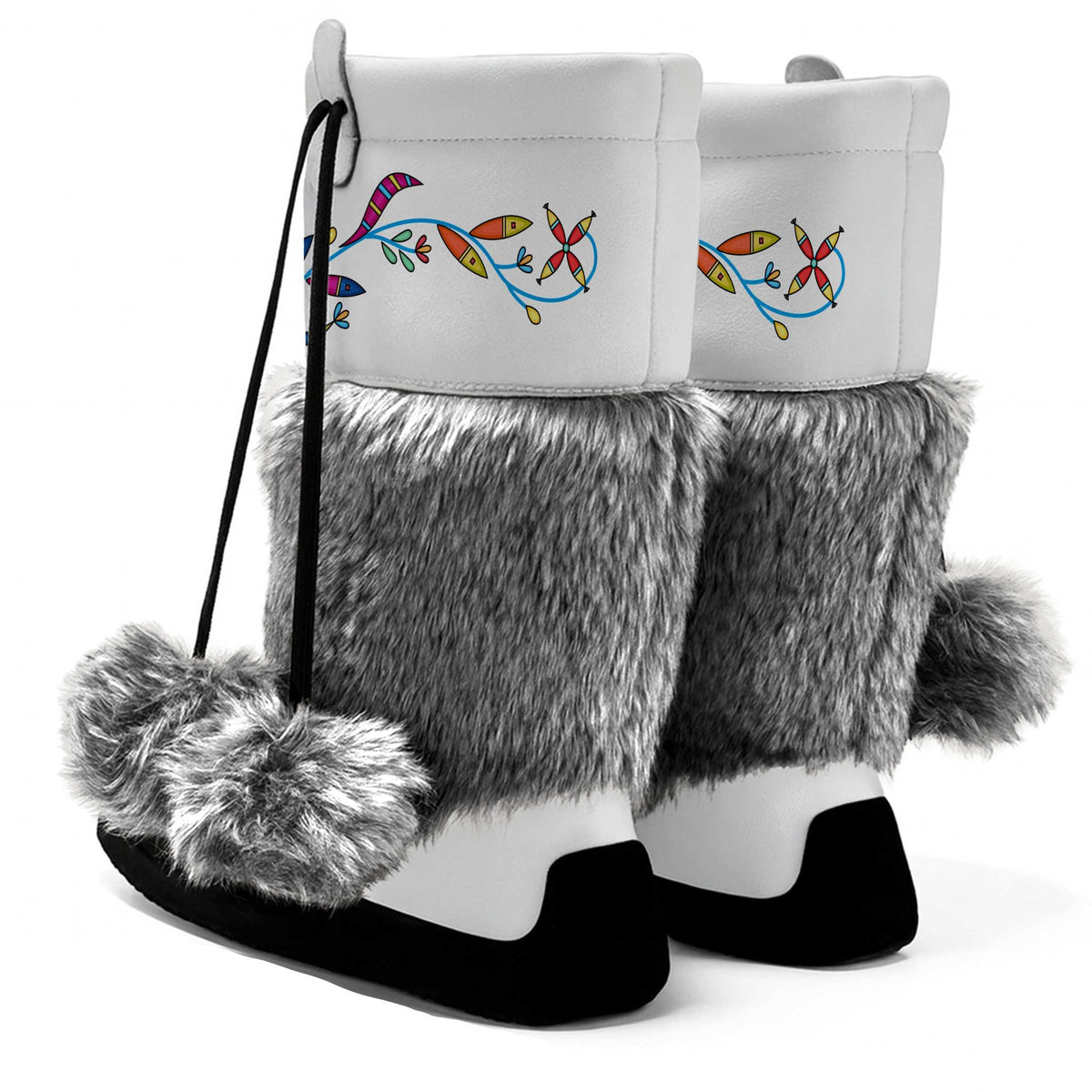 Cradle Creek Radiance White Real Leather MocLux Calf with Grey Fur