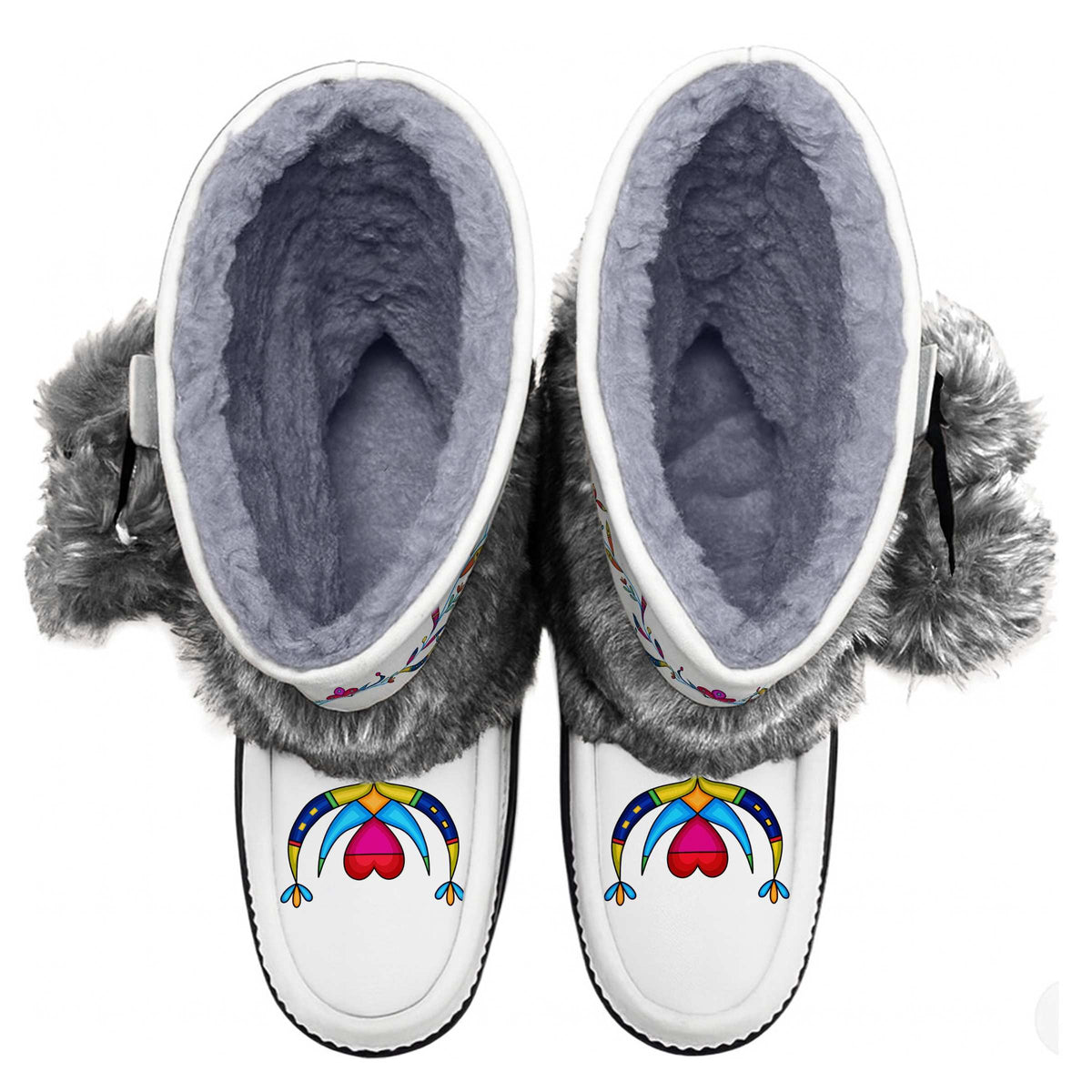 Cradle Creek Radiance White Real Leather MocLux Calf with Grey Fur