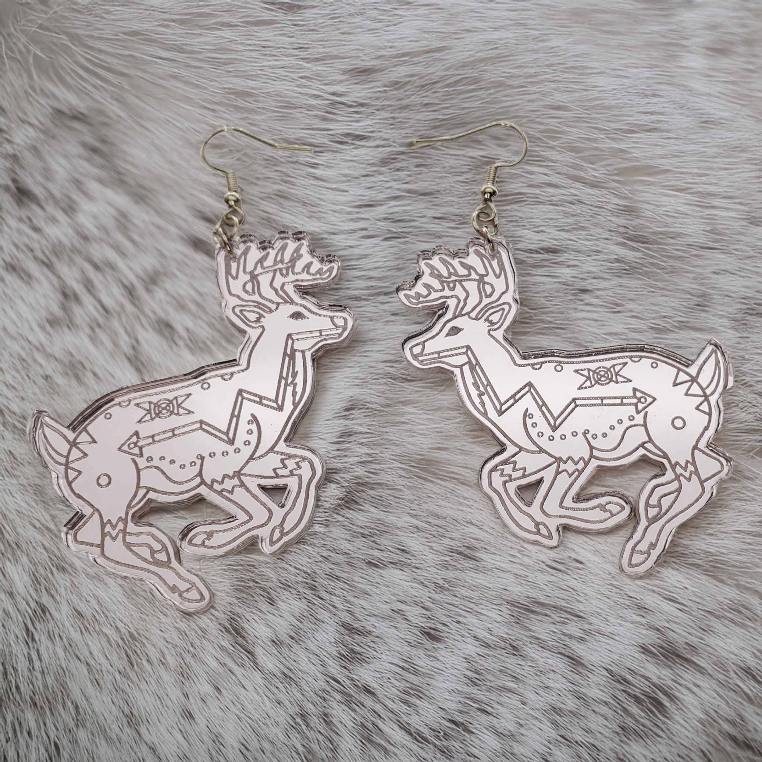 Modern Ledger Deer Handmade Acrylic Engraved Earring Set