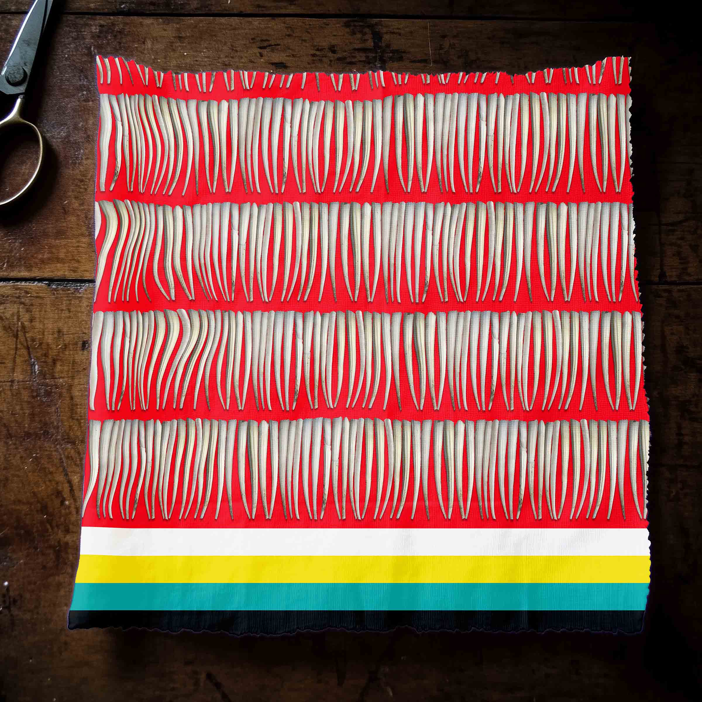 Dentalium on Red 42 Inch Cotton Poplin Pre Order