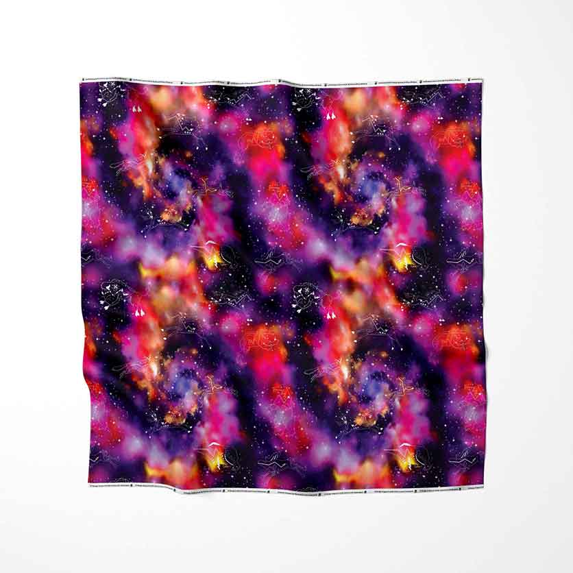 Animal Ancestors Cosmic Swirl Purple and Red Satin Fabric By the Yard Pre Order