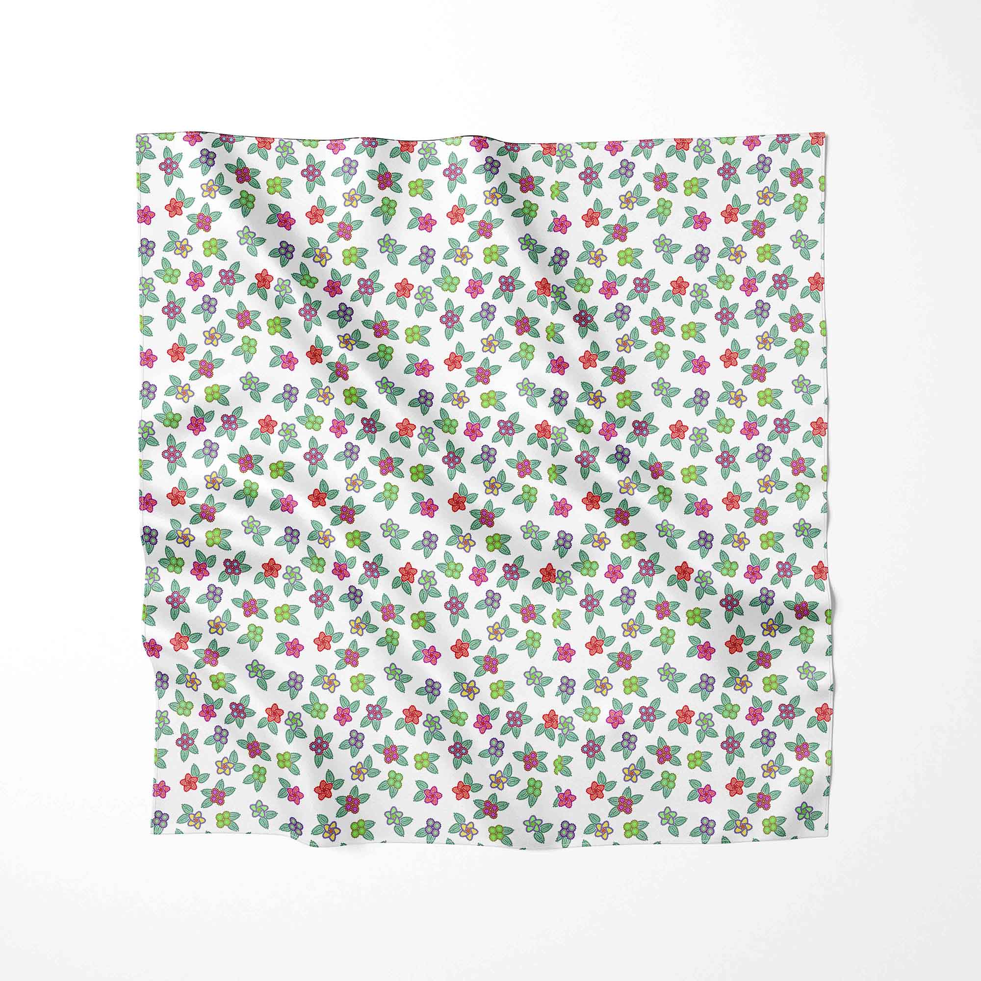 Berry Flowers White Satin Fabric By the Yard Pre Order