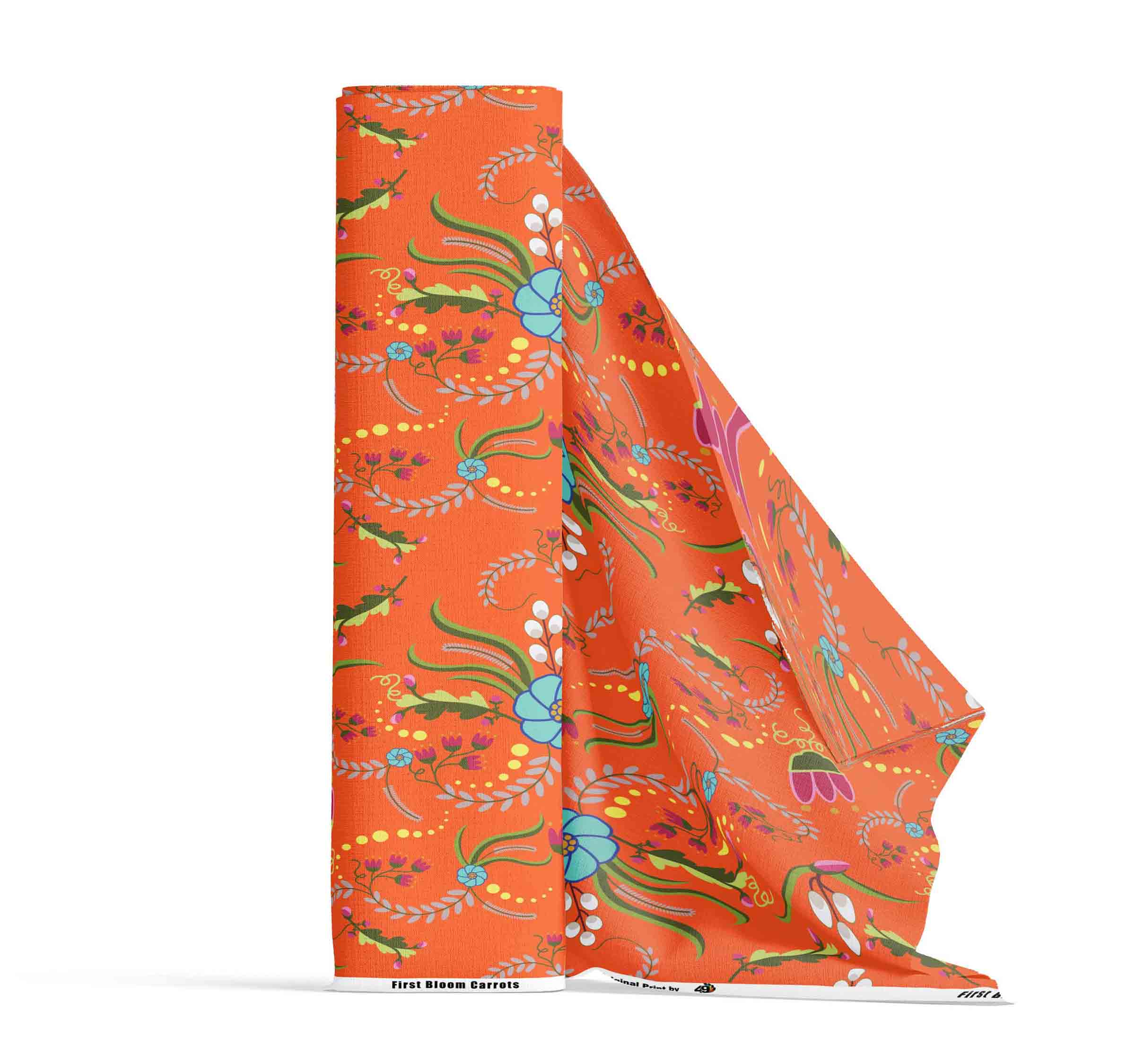 First Bloom Carrots Satin Fabric By the Yard Pre Order