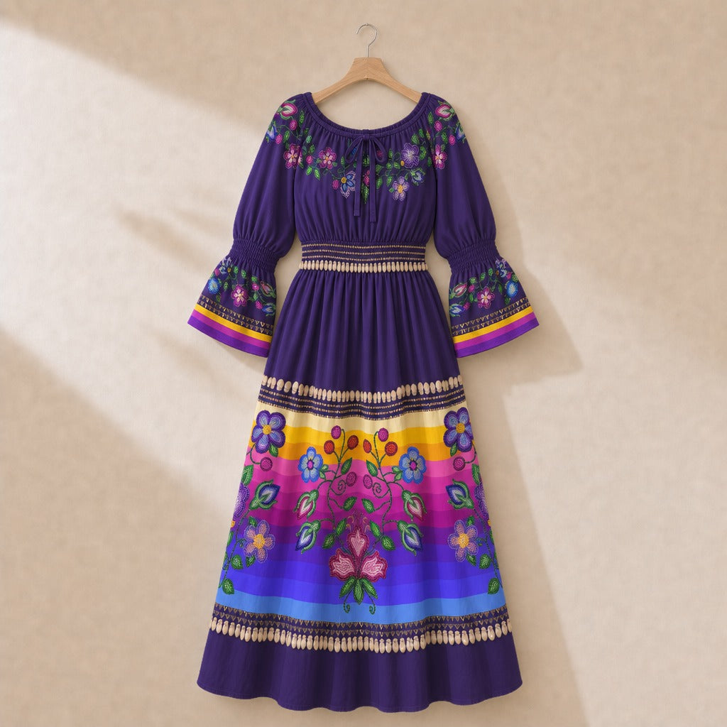 Garden Halo Purple 1 Smocked Waist Peasant Dress