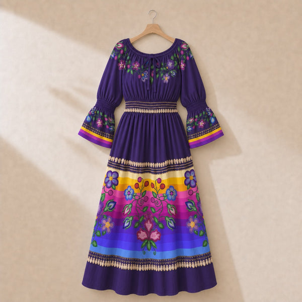 Garden Halo Purple 1 Smocked Waist Peasant Dress