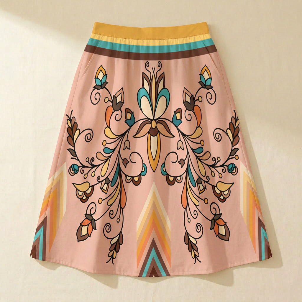 Guardian Petals Earthy Elastic Waist Pocket Midi Skirt