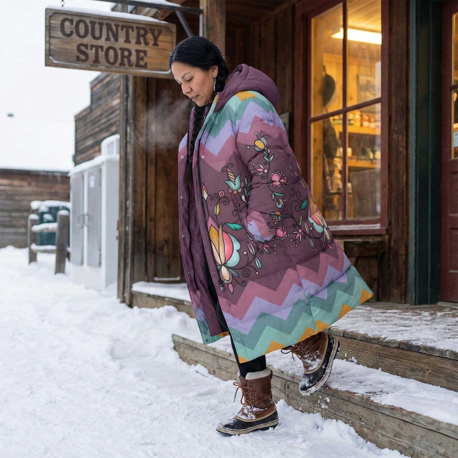 Harvest Hearth Floral Main Unisex Long Down Jacket