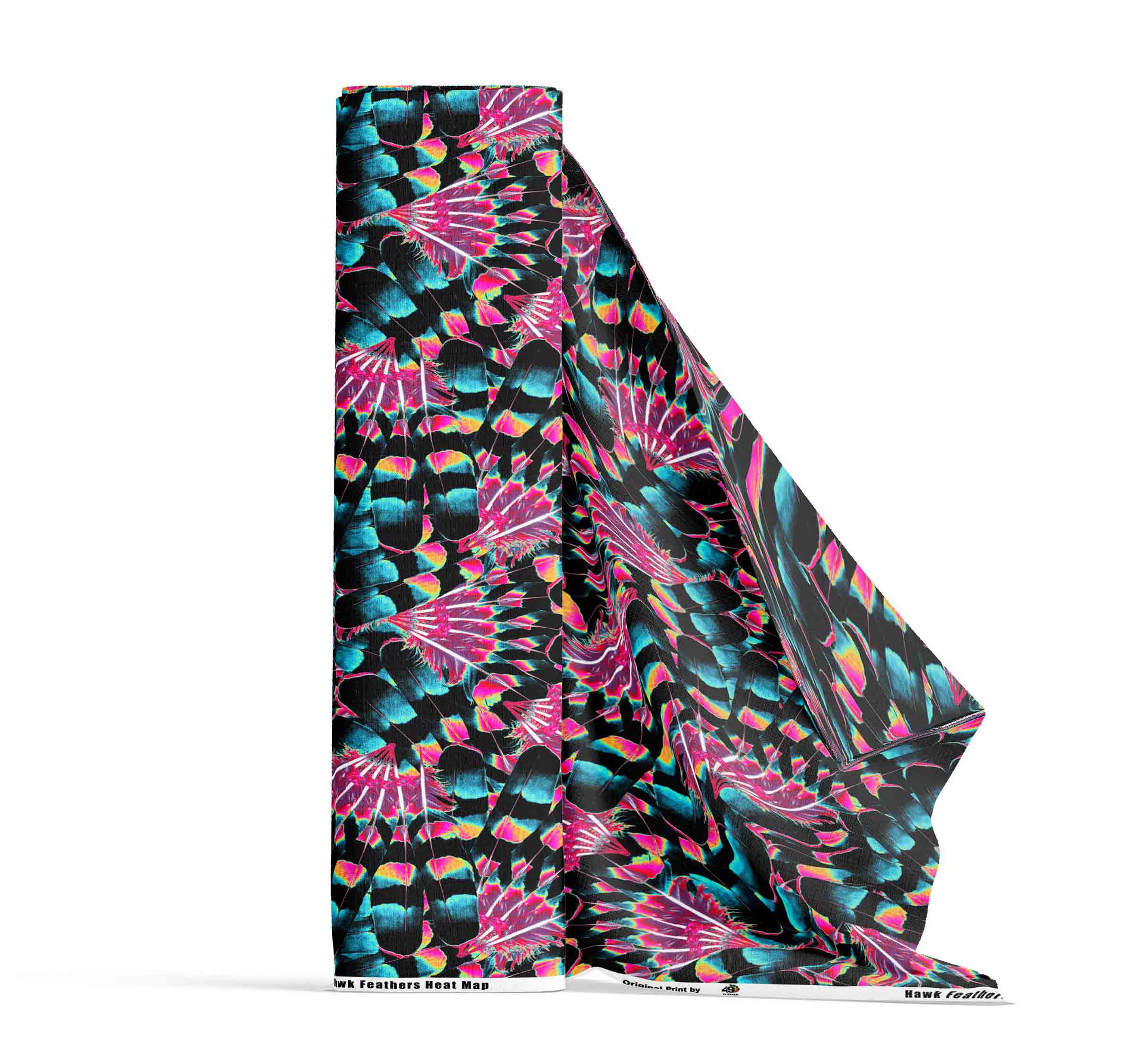 Hawk Feathers Heat Map Satin Fabric By the Yard Pre Order