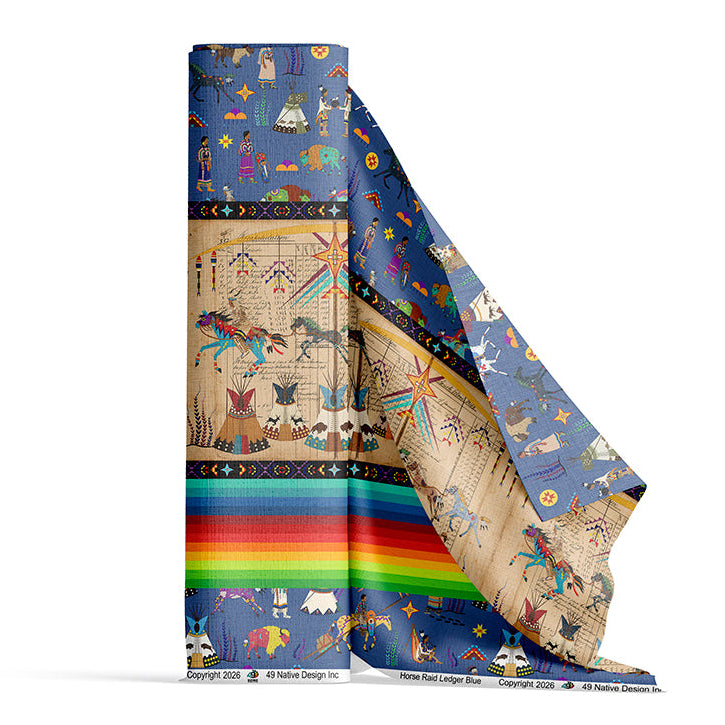Horse Raid Blue Satin Fabric By the Yard Pre Order