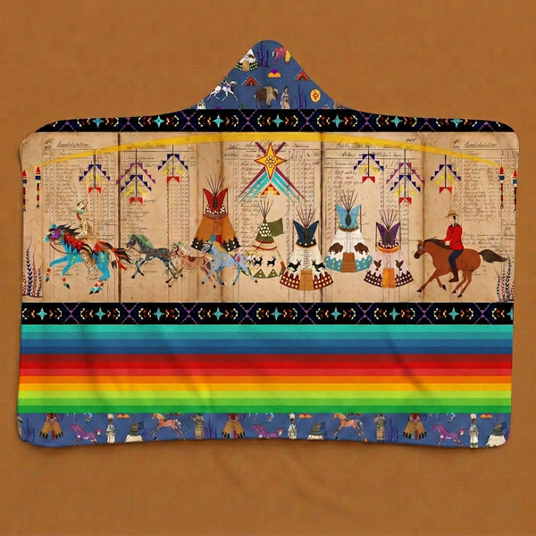 Horse Raid Blue Hooded Blanket