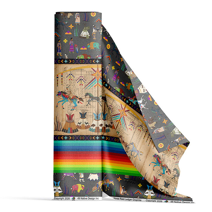 Horse Raid Graphite Satin Fabric By the Yard Pre Order