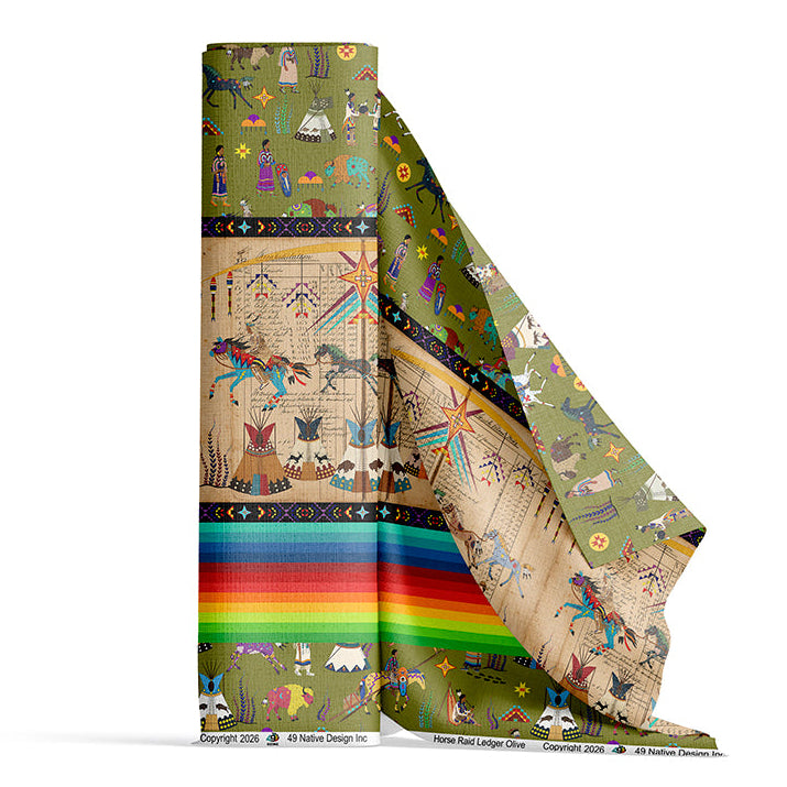 Horse Raid Olive Satin Fabric By the Yard Pre Order