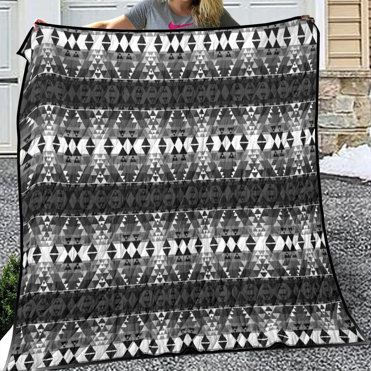 Writing on Stone Black and White Lightweight & Breathable Quilt With Edge-wrapping Strips