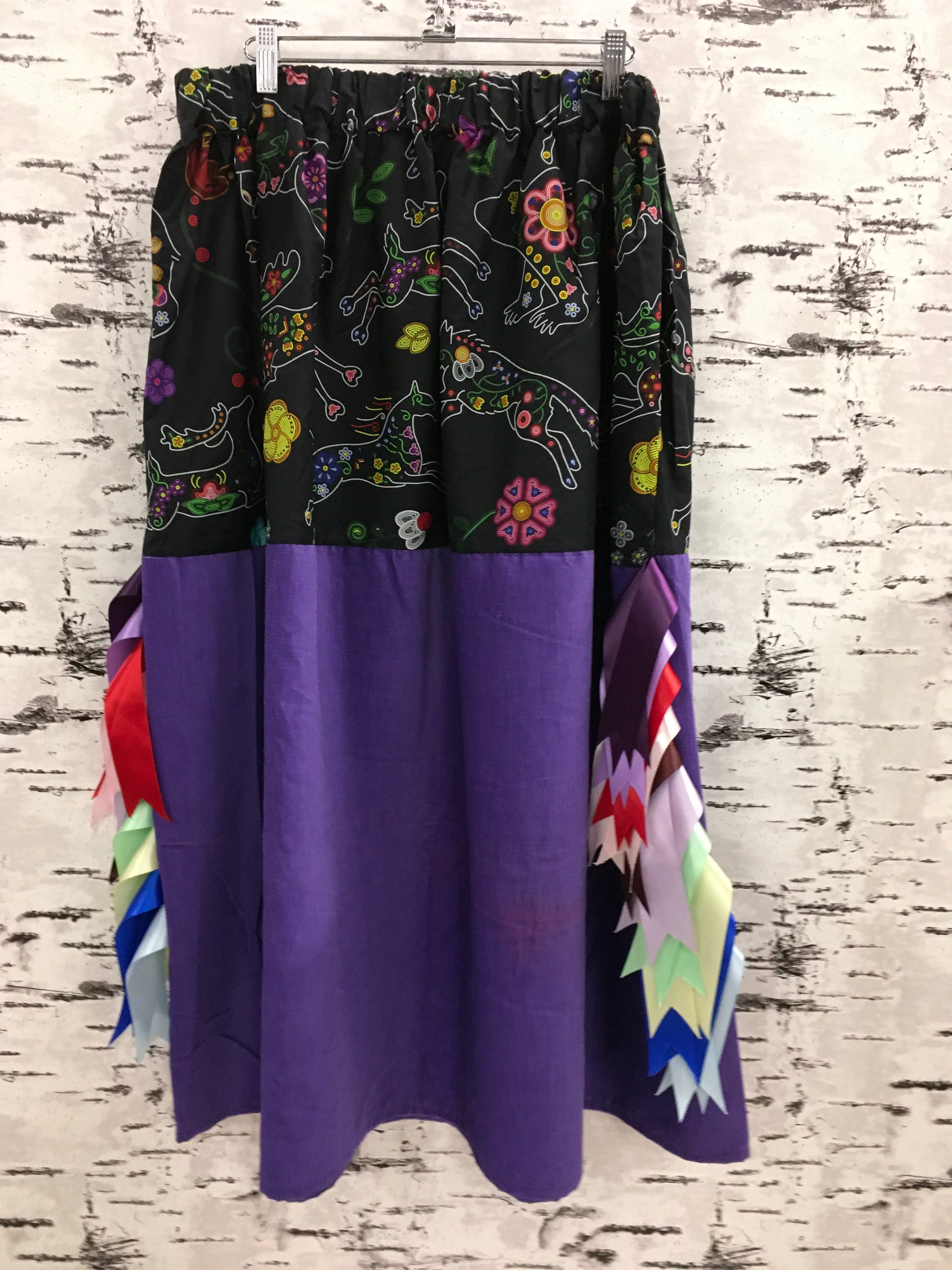 Handmade Purple with Beaded Animals Ribbon Skirt