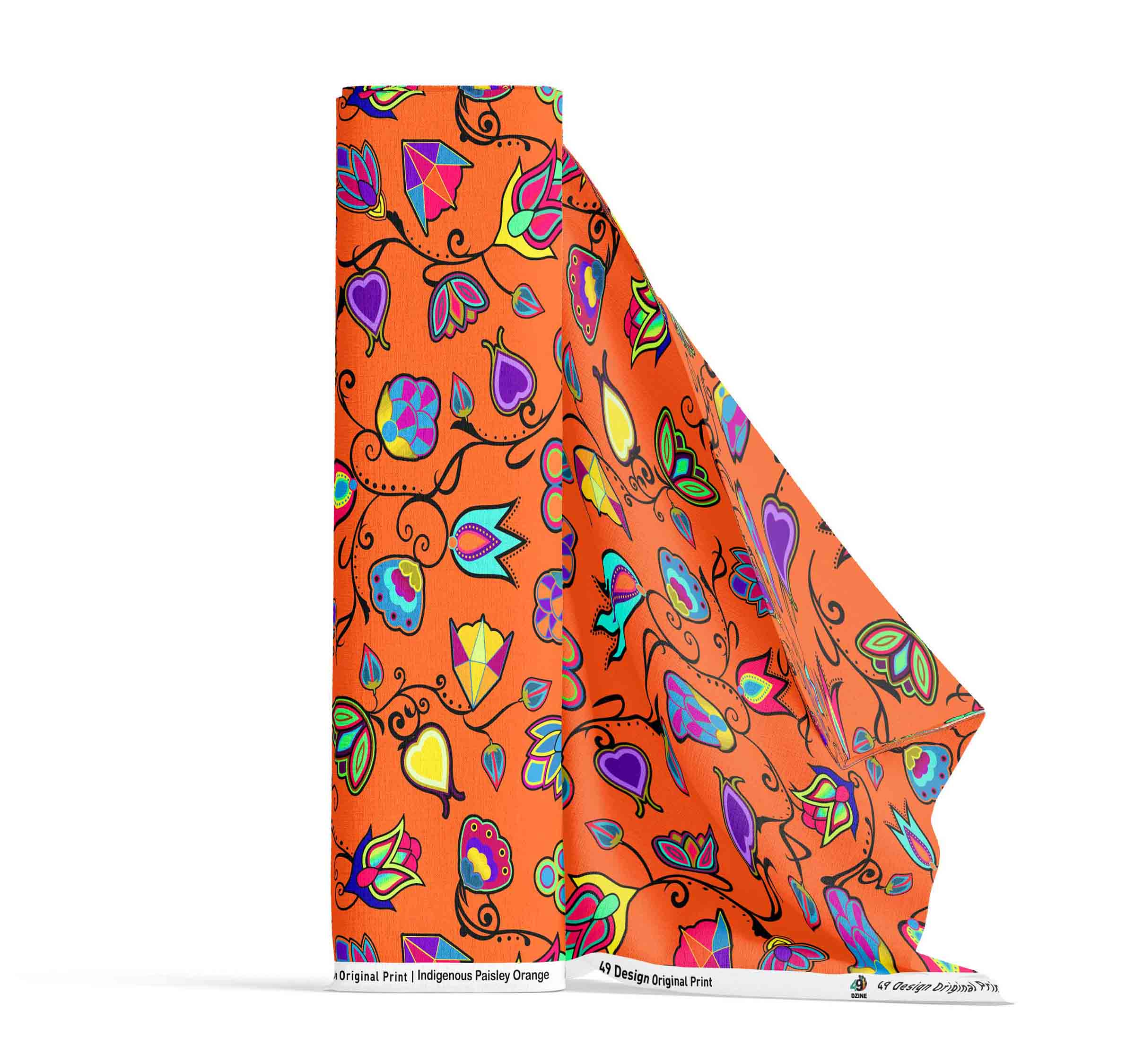 Indigenous Paisley Orange Satin Fabric By the Yard Pre Order