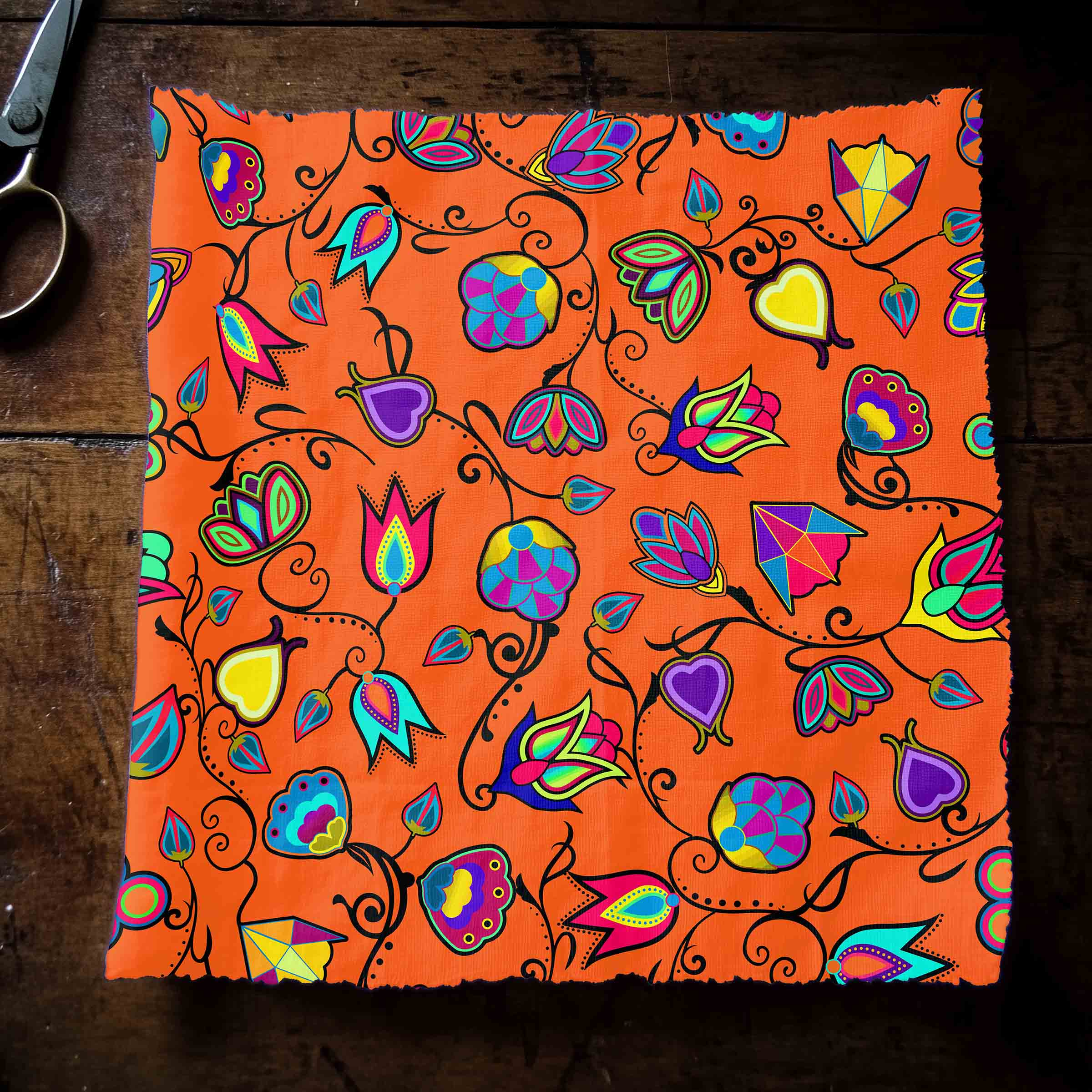 Indigenous Paisley Orange Satin Fabric By the Yard Pre Order