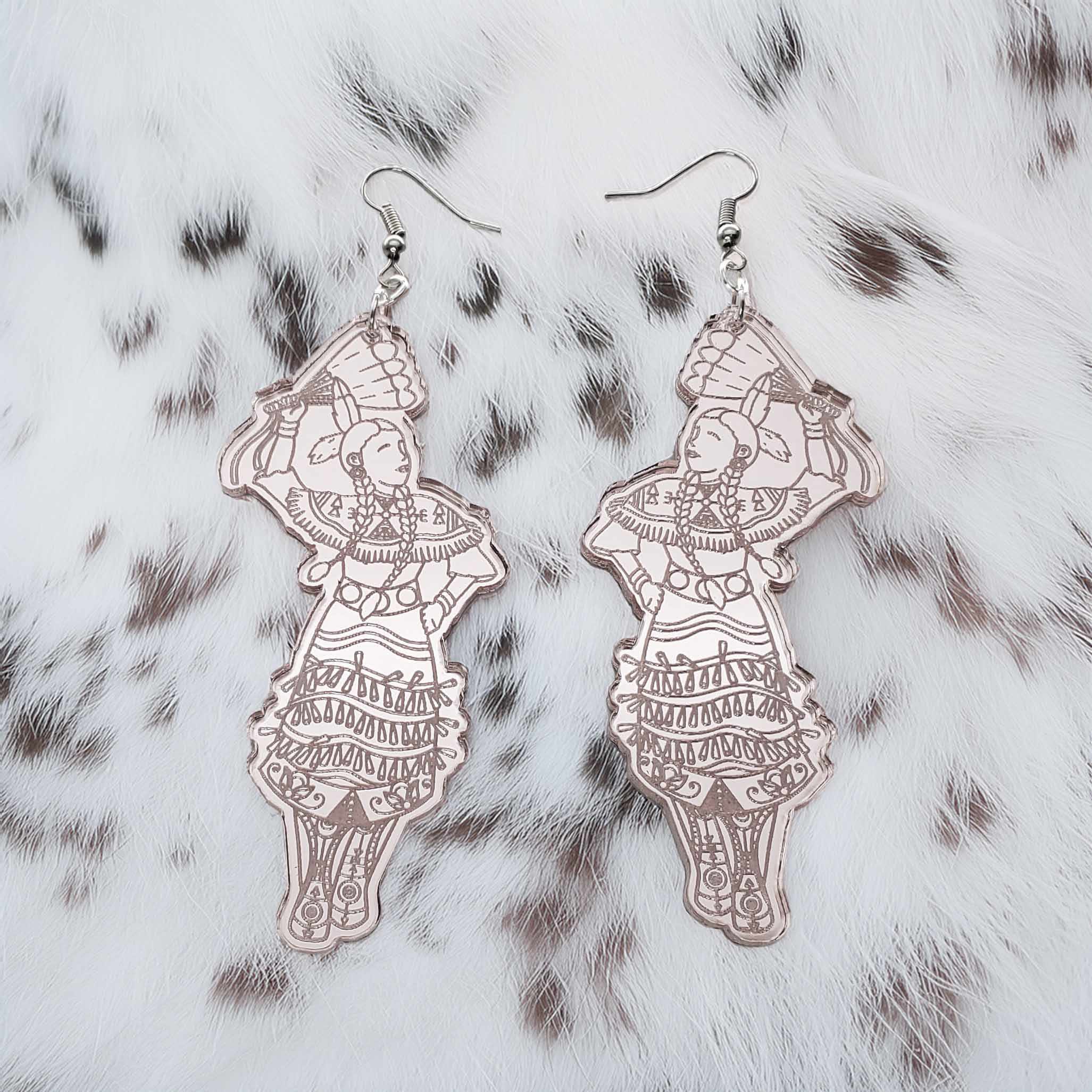 Modern Ledger Jingle Dancer 2 Handmade Acrylic Engraved Earring Set