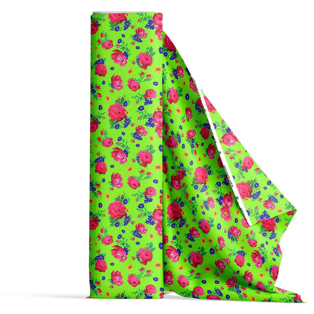 Kokum Ceremony Neon Green Satin Fabric By the Yard Pre Order