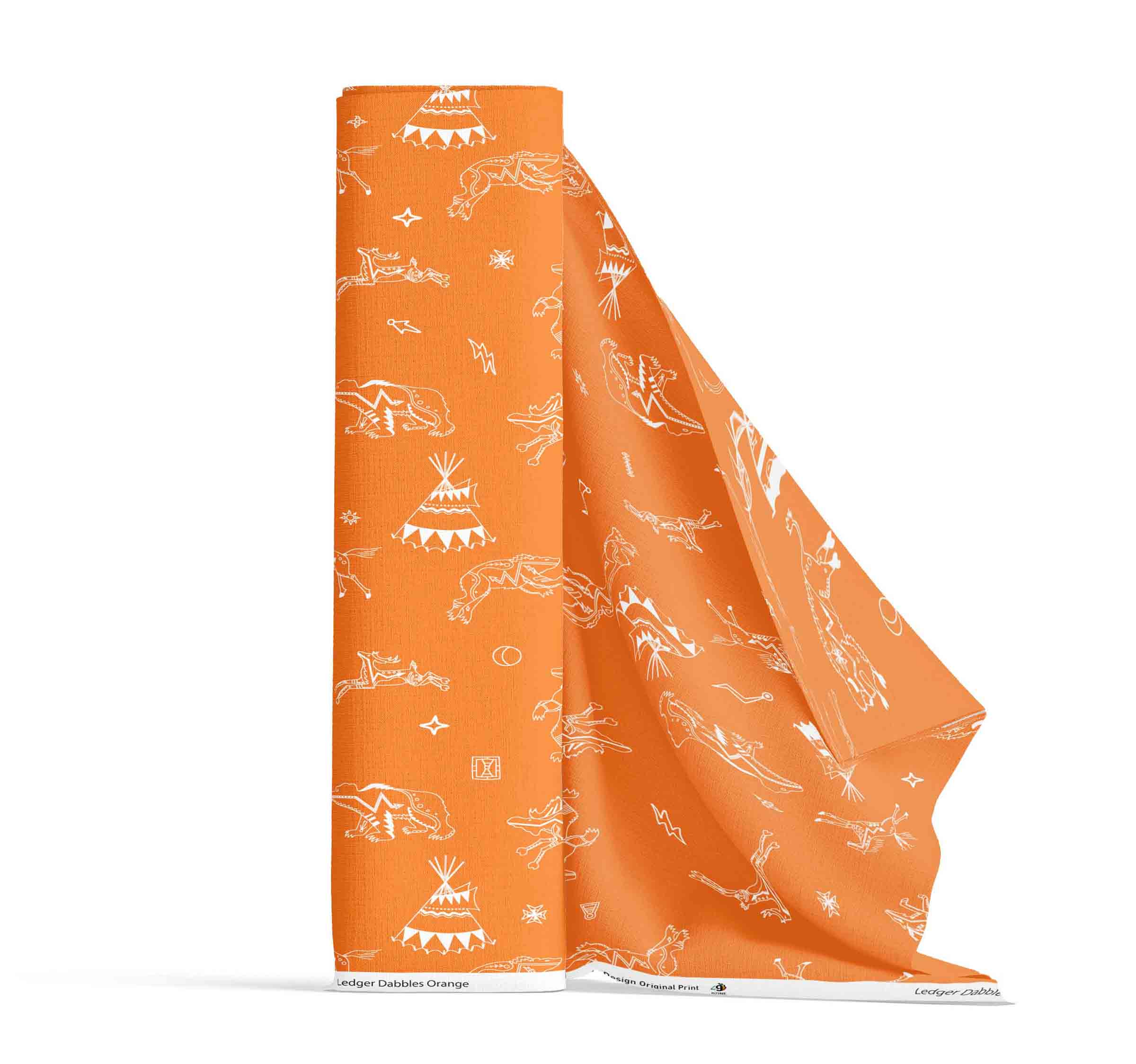 Ledger Dabbles Orange Satin Fabric By the Yard Pre Order