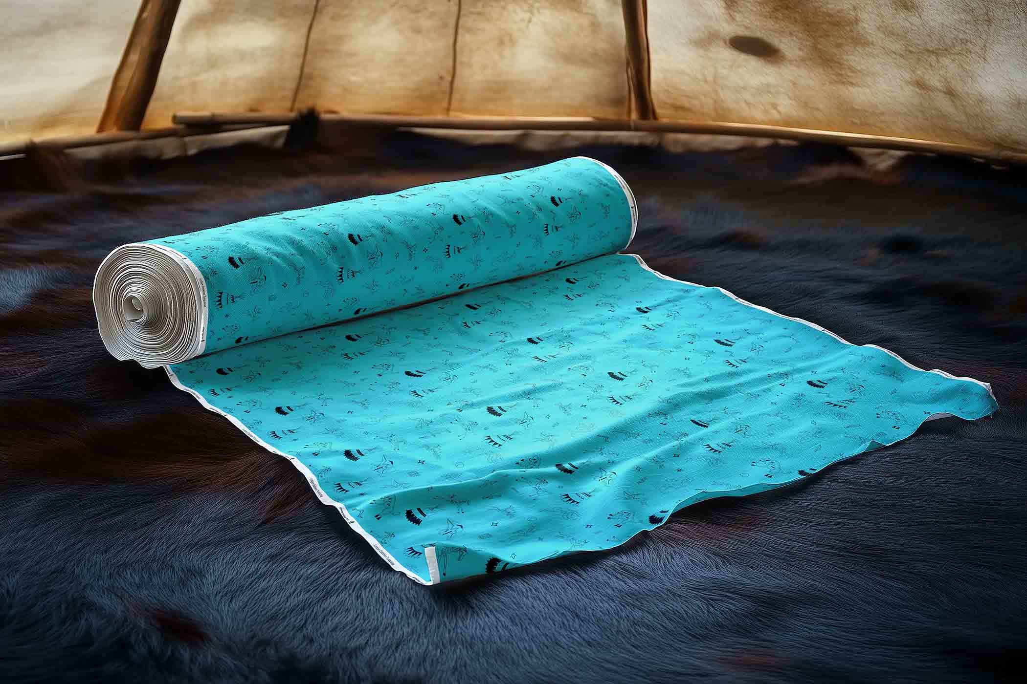 Ledger Dabbles Turquoise Satin Fabric By the Yard Pre Order