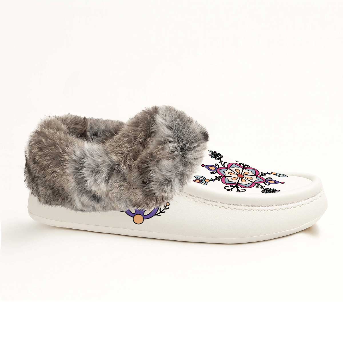 Aurora Petal Glow White Leather Mottled Fur Moccasin