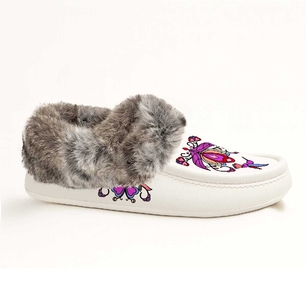 Frosted Leaf Spirit White Leather Mottled Fur Moccasin