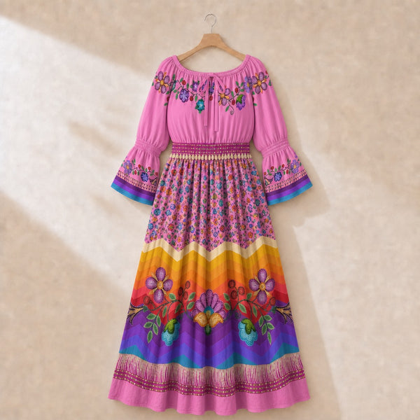 Meadow Radiance Pink 3 Smocked Waist Peasant Dress