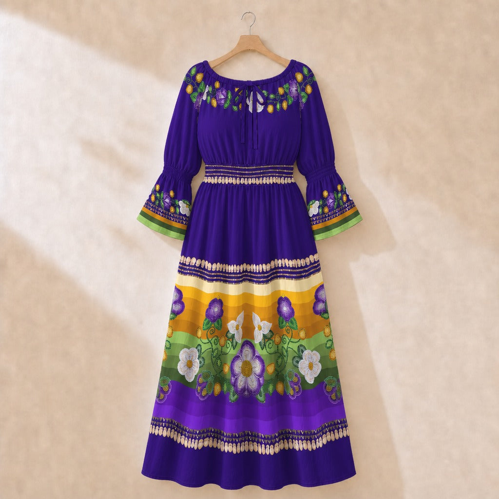 Midnight Moss Bloom Aubergine 1 Smocked Waist Peasant Dress