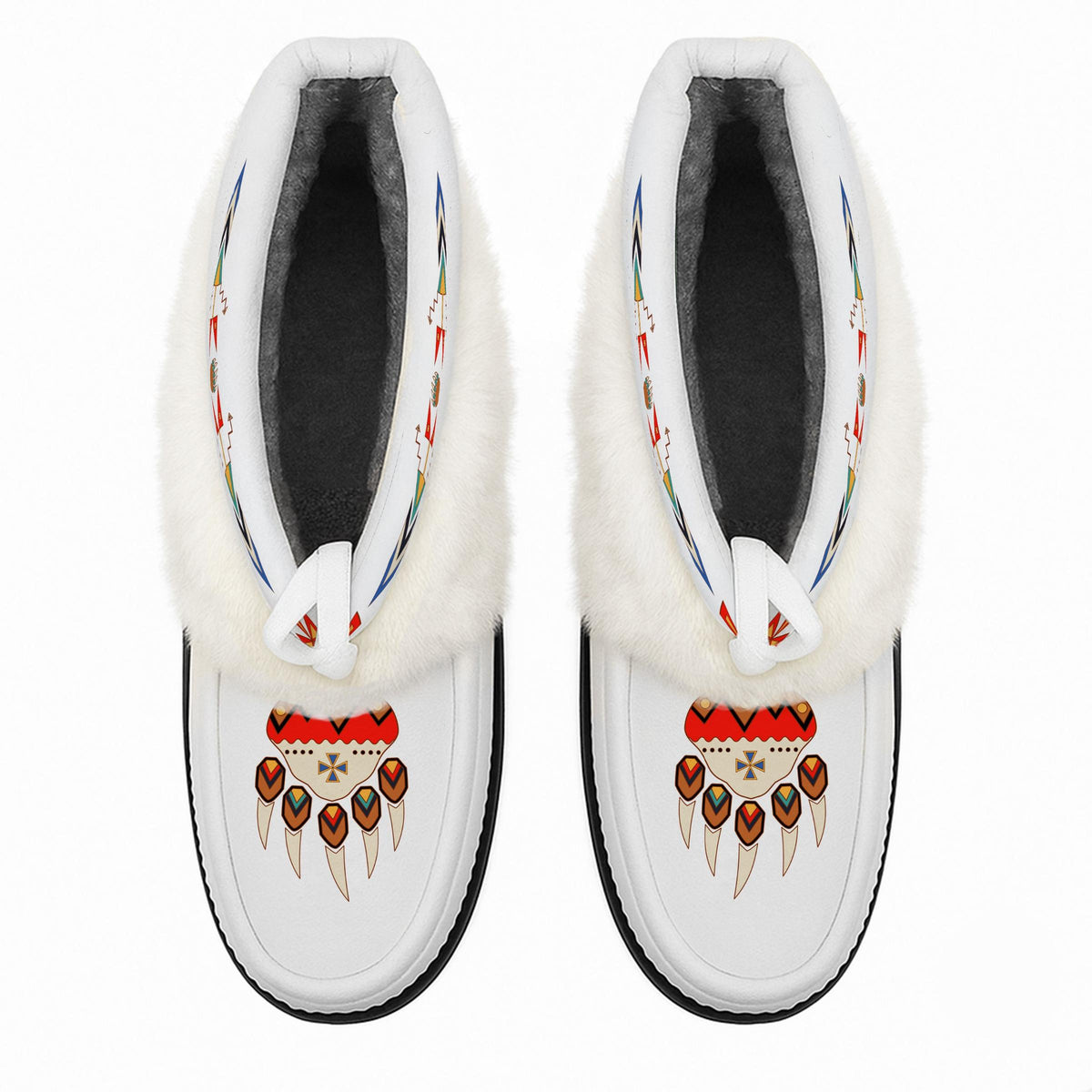 Morning Star white ankle MocLux (white fur) from above, showing the plush lining and printed toes