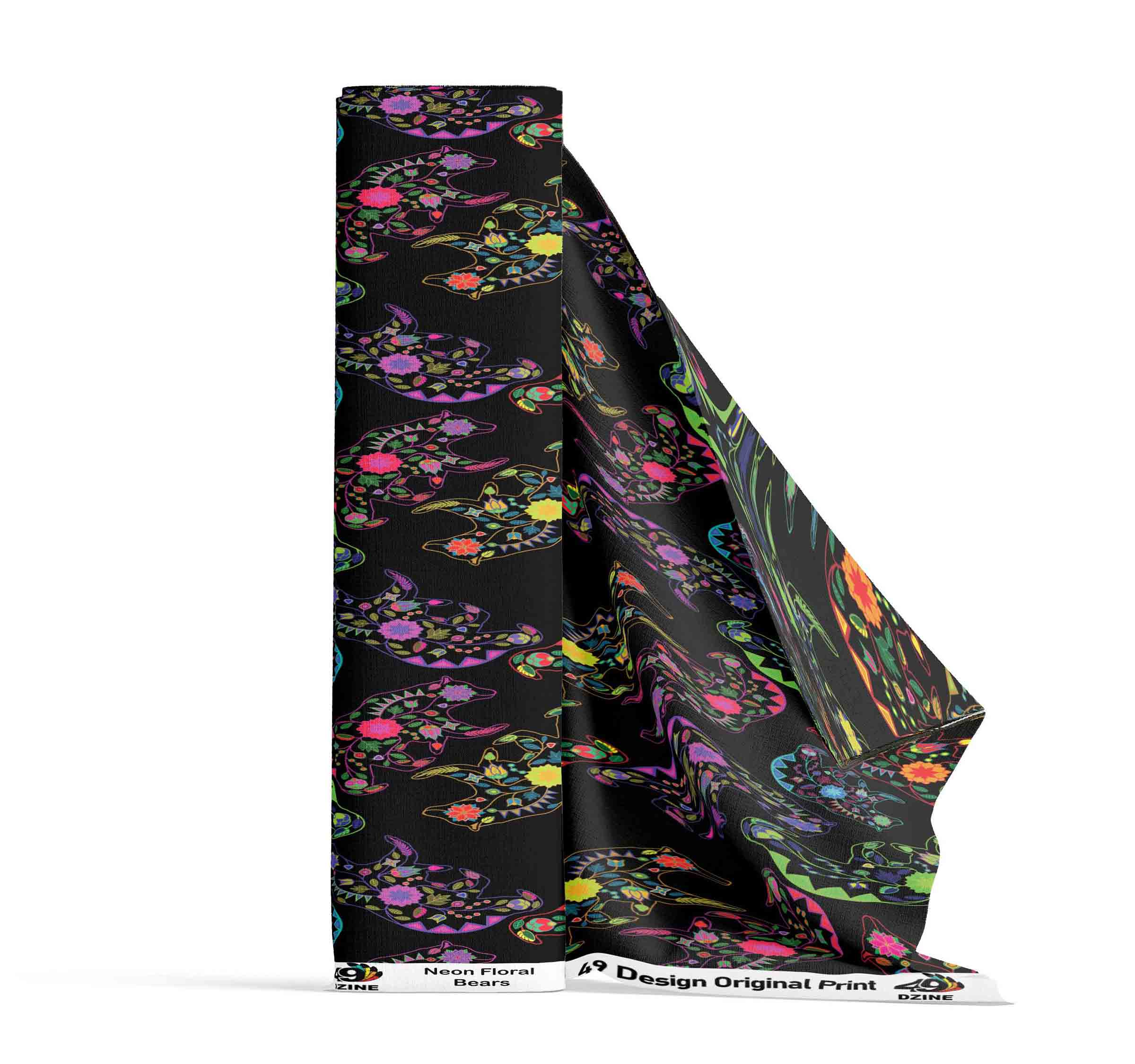 Neon Floral Bears Satin Fabric By the Yard Pre Order